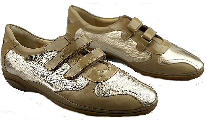 Mephisto PARNEL beige en metallic zilver combi lederen sneaker voor dames met klittenband